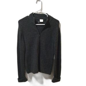 Vintage Woolworths zip front mock turtleneck sweater VNC womens Medium M Black